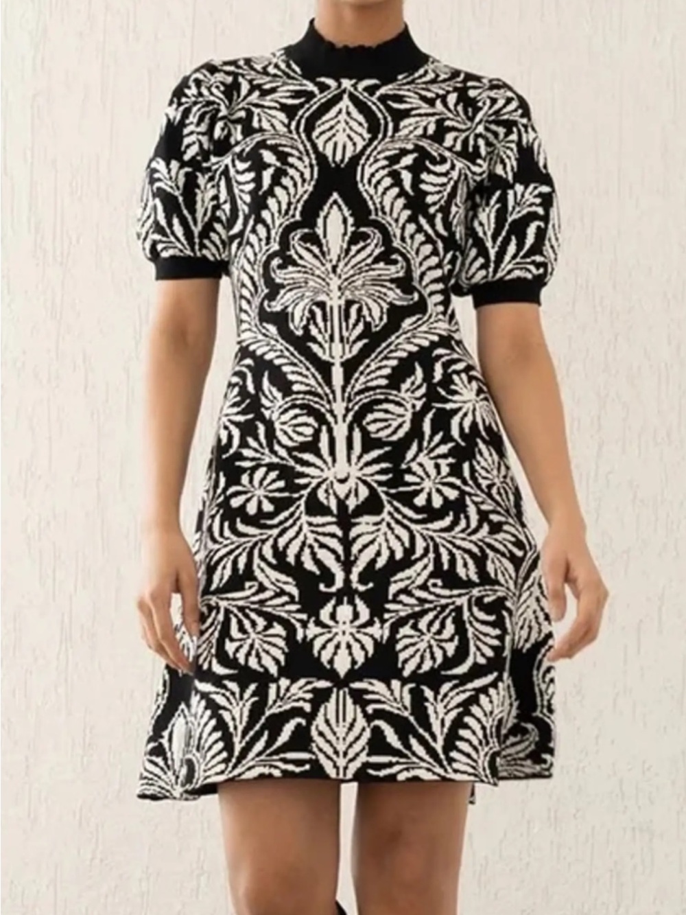 Banjanan Black & White Floral Jacquard Midi Dress
